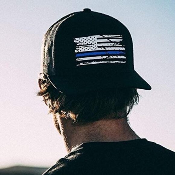 Thin Blue Line American Flag Snapback Cap Hat - Picture 2 of 6